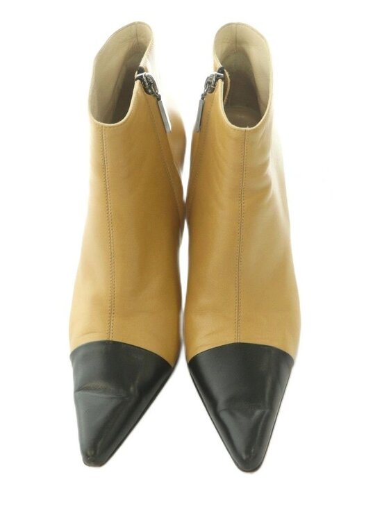 CHANEL beige leather POINTED TOE Ankle Boots Shoes 38 at 1stDibs Chanel Short Boots Pointed Toe High Heels Pin Leather Bicolor 38 Beige